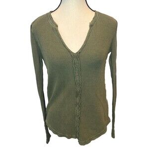 Women’s Anthropologie Pilcro Olive Green Henley V Neck Long Sleeve Shirt Top- XS